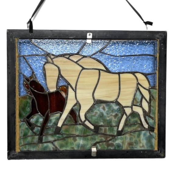 Framed Hanging Stained Glass Western Horses Handmade Wall Art - One of A Kind - Picture 10 of 12